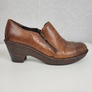 Born Women's Bootie Size 8.5 Brown Leather Chunky Wedge Heel Side Zip Ankle Boot